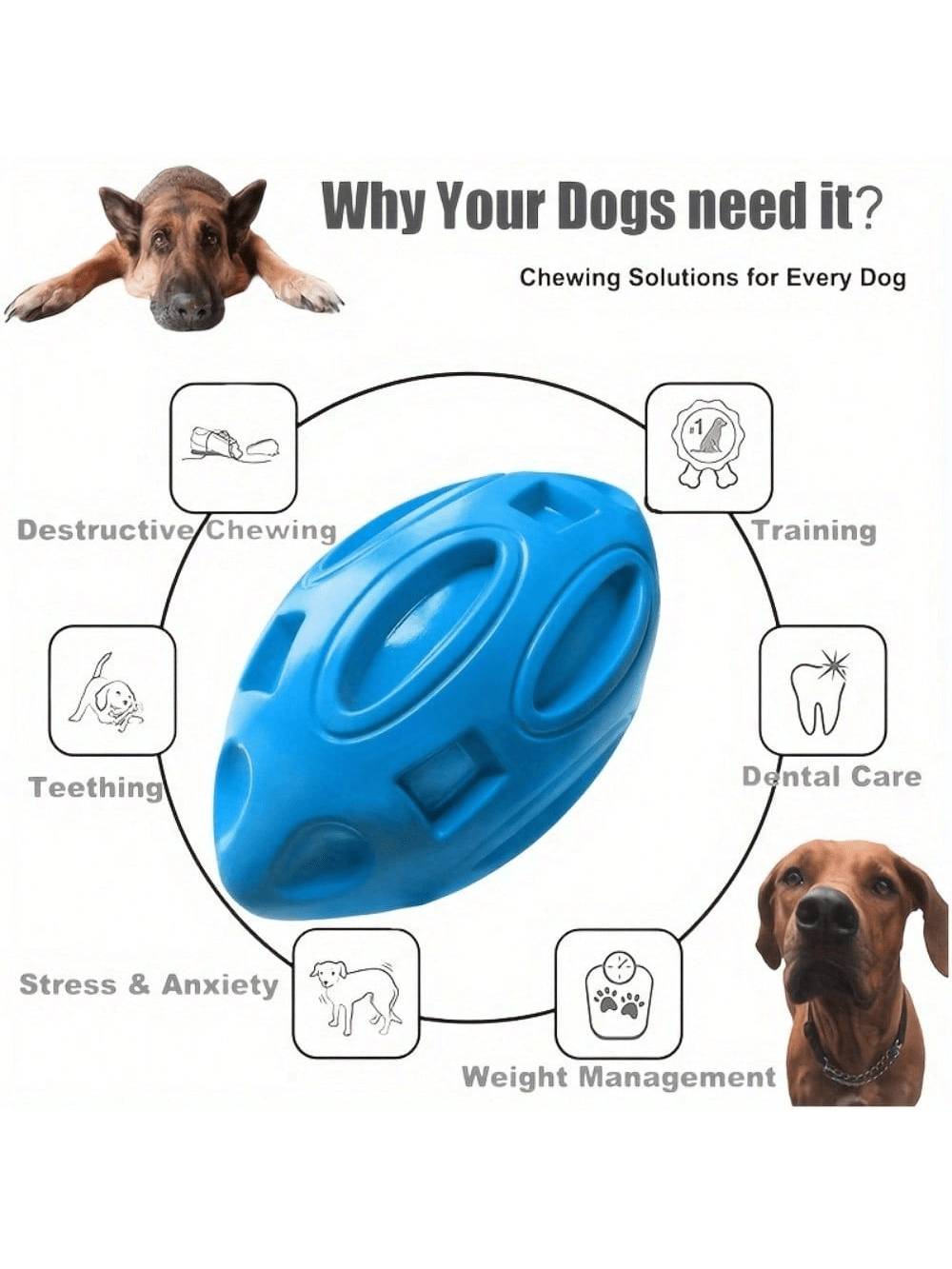 Indestructible Dog Chew Toy - 1 unidad de pelota de rugby