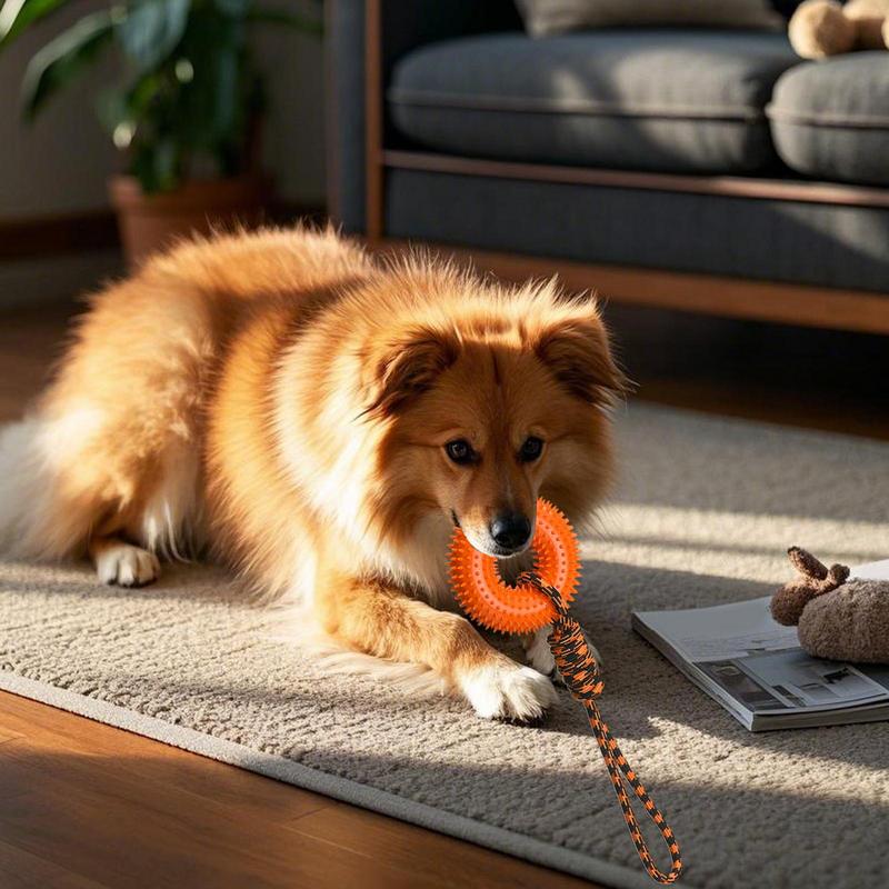 Dog Rope Toy Aggressive Chewers - Juguetes chirriantes para perros, anillo puntiagudo