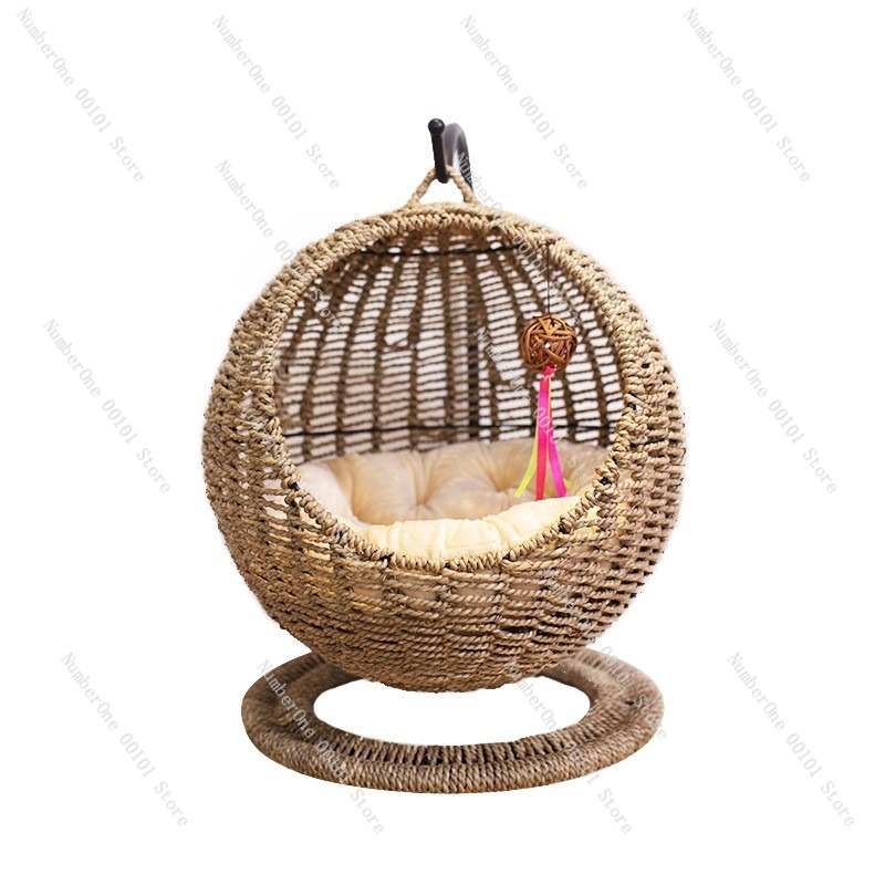 Pet Beds - Cama Colgante Redonda de Ratán para