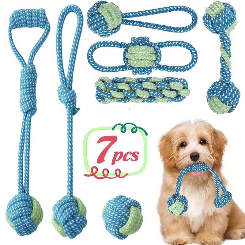 Juego de 7 juguetes interactiv - Dog Rope Toy Aggressive Chewers reseña y precio